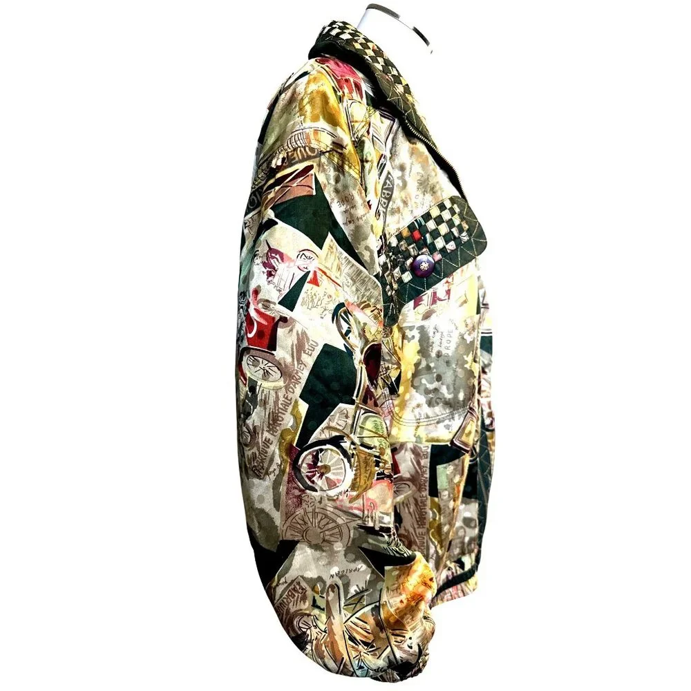 Mureli Small All Silk Wearable Art Vintage Jacket Retro Graphic Print Luxury Chi - Picture 5 of 12